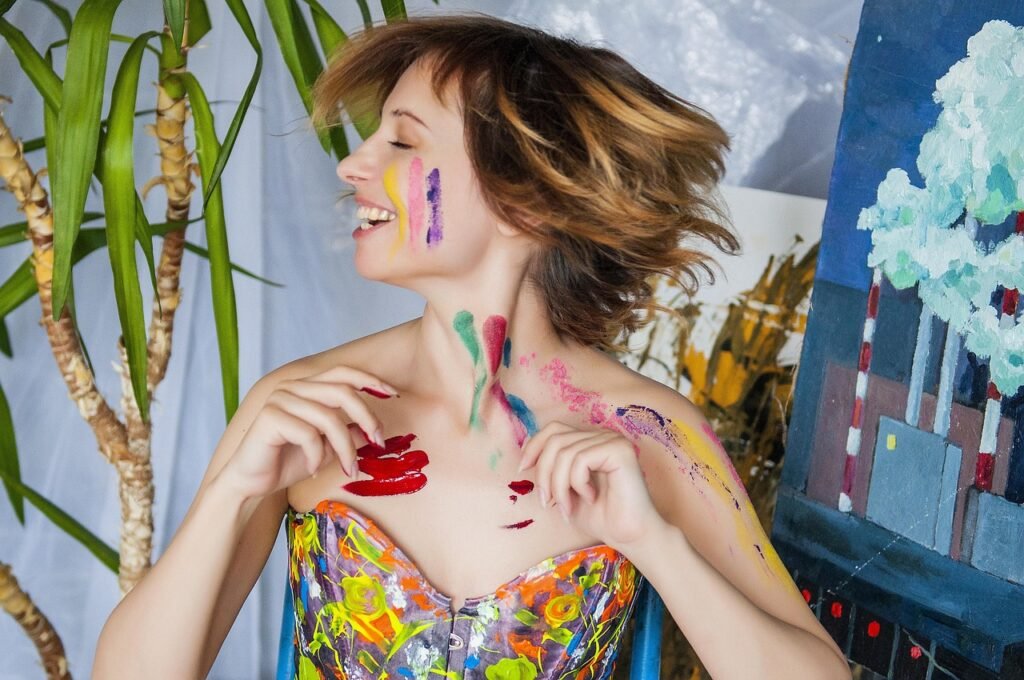 art, woman, happy, smile, laughter, artist, dye, painting, design, laughter, laughter, laughter, laughter, laughter
